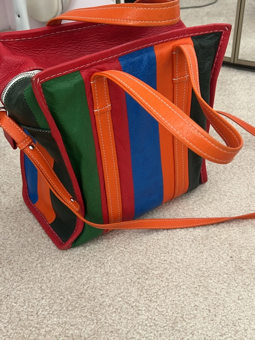 Balenciaga Blue, Red & Orange Striped Leather Bag - Picture 2 of 5